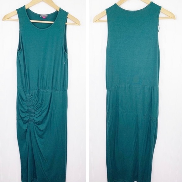 Vince Camuto Verdant Green Tropical Heat Ruched Sleeveless Asymmetrical Dress - Picture 5 of 6